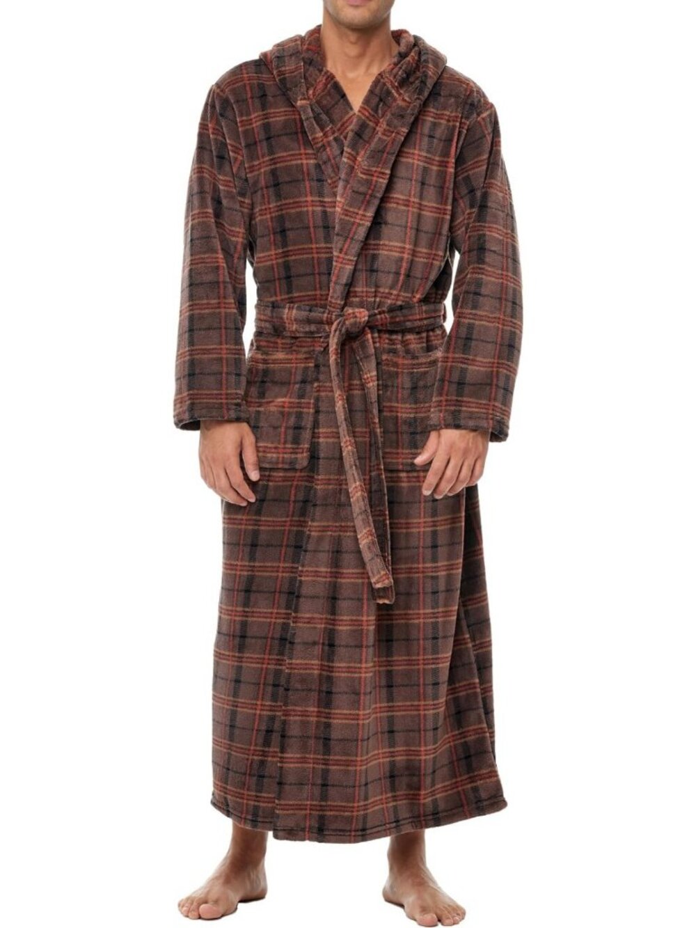 Cozy Men's Hooded Plush Fleece Robe with Pockets | Long Bathrobe for Comfort